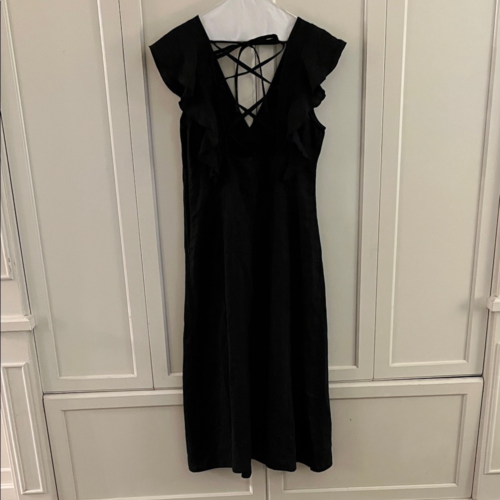 Rails Black Dress with Ruffle Sleeves